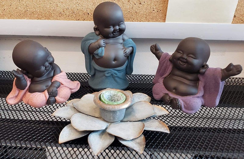 Kingzhuo Ceramic Little Cute Baby Buddha Statue Monk Figurine Buddha Figurines Home Decor Creative Baby Crafts Dolls Ornaments Gift Delicate Ceramic Arts and Crafts (Purple) - Image 1